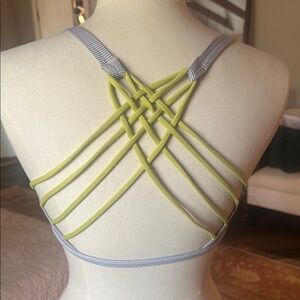 Lululemon Green and Gray Strappy Bra with Crisscross Back